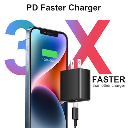 2+2Pack iPhone 17 16 15 Charger 20W Apple Charger with 10ft Cable - Black - color: Black
