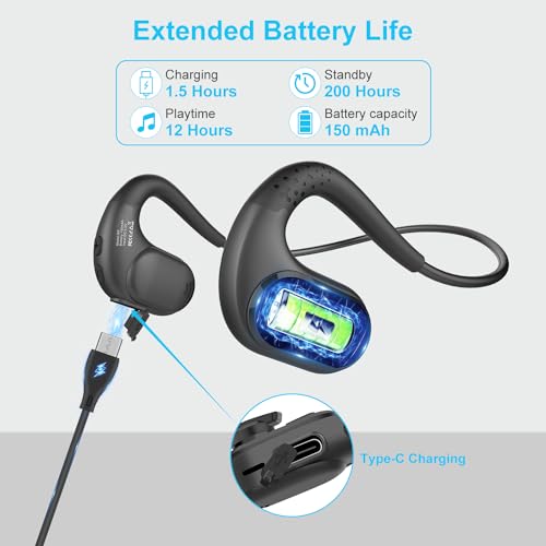 iDIGMALL Bluetooth Headset, Open Ear Headphones with Detachable Microphone
