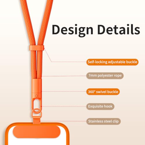 saxsion Lanyard for Phone, Self-Locking Phone Wrist Strap with 0.4mm Ultra-Thin Clip & 360° Hook, Anti-Drop and anti theft phone Strap(Orange) - color: Orange