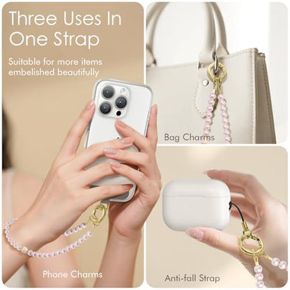 SURPHY Phone Charm, Handmade Beaded Phone Wrist Strap with Tether Tab - color: B- Pearl Pink