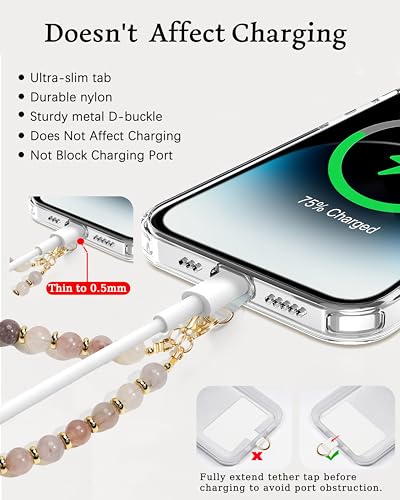 Marble Beaded Phone Wrist Strap for Women, Detachable Design - color: Charoite