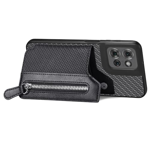 for Motorola Moto G Power 2026 Wallet Case with Card Holder, Slim | Shockproof Protective Phone Cases for Women, Carbon Fiber Pattern Design, Built-in 4 Credit Card Slots and 1 Zipper Pocket - color: Black