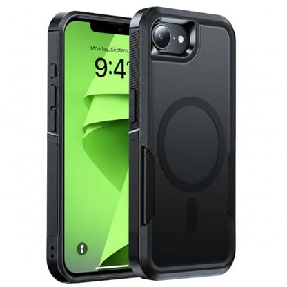 Magnetic for iPhone 17e Case Rugged Dual-Layer Shockproof Black | Military-Grade Heavy Duty Protection, Fit for Magsafe, Matte Finish Scratch Resistant Anti-Fingerprint Anti-Slip Phone Cover - color: Black