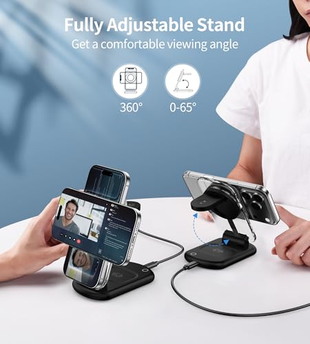 Mukiya 3 in 1 Magnetic Wireless Charging Station for Apple Devices - color: Upgraded Black