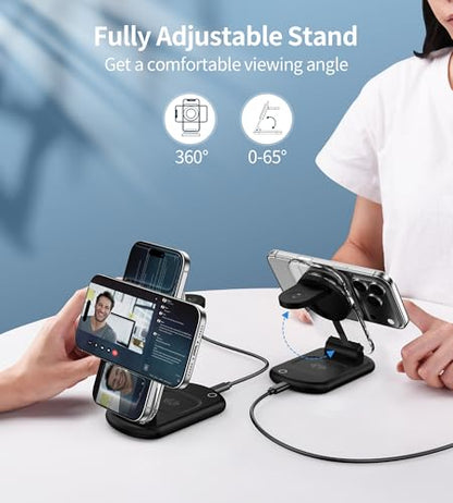 Mukiya 3 in 1 Magnetic Wireless Charging Station for Apple Devices - color: Upgraded Black
