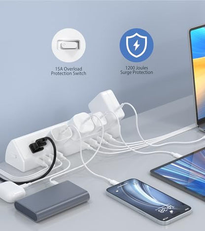 Jgstkcity Desk Clamp Power Strip USB C 45W,8 USB,15FT Cable,White - color: White, size: 15 FT
