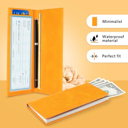 CoBak Checkbook Cover for Women & Men - PU Leather Case with RFID Blocking | Classic Design Check Book Holder for Personal and Business - color: Bourbon