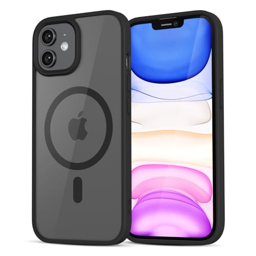 LoeoeL for iPhone 11 Case Clear Mag Safe, Ultra Thin Slim Cover Magnetic Compatible with Magsafe Phone Case for Women Men Girl, Cute Soft TPU Silicone & Transparent Anti-Yellow Hard Plastic, Black - color: Black, size: 11