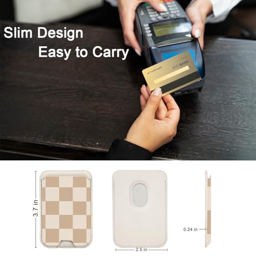 uCOLOR Upgraded Magnetic Cell Phone Wallet Card Holder-Compatible with Mag Safe for iPhone 17/16/15/14/13/12 Series, Leather Magnetic Phone Wallet (checkered) - color: Brown Checkered