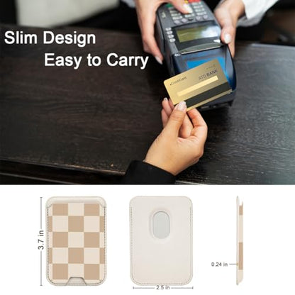 uCOLOR Upgraded Magnetic Cell Phone Wallet Card Holder-Compatible with Mag Safe for iPhone 17/16/15/14/13/12 Series, Leather Magnetic Phone Wallet (checkered) - color: Brown Checkered
