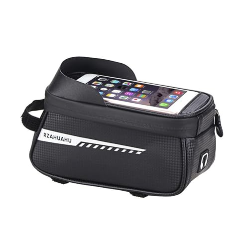 Bike/Bicycle Phone Holder Bag, Bicycle Front Frame Bag, Waterproof Tube Bag, Bike Accessories, Cycling Pouch with TPU Touch-Screen& Sun-Visor Compatible Phone Under 6.5” (Black) - color: Black