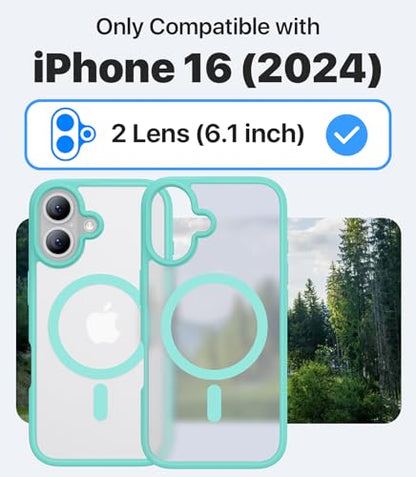 CAHEJILU Magnetic for iPhone 16 Case,[Compatible with MagSafe][Military Grade Drop Protection] Anti-Fingerprint Translucent Matte Shockproof Protective Case for iPhone 16 Phone Case 6.1",Sky Blue - color: Sky Blue