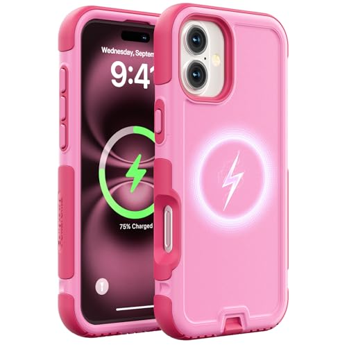 Follaroma for iPhone 16 Case, Compatible with MagSafe, Heavy Duty Shockproof Protective Phone Case, Anti-Drop Protection, Dual Layer Magnetic Phone Cover for iPhone 16, 6.1", Pink - color: Pink, size: iPhone 16 6.1''