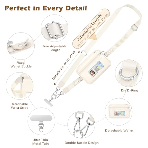MoKo Adjustable Phone Crossbody Lanyard with Detachable RFID Wallet - color: Beige