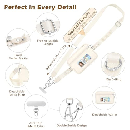 MoKo Adjustable Phone Crossbody Lanyard with Detachable RFID Wallet - color: Beige