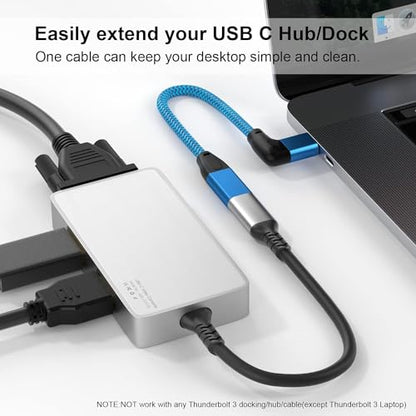 Right Angle USB C Extension Cable 0.6FT, USB-C 3.2 Male to Female Cable - color: BLUE, size: 0.6FT