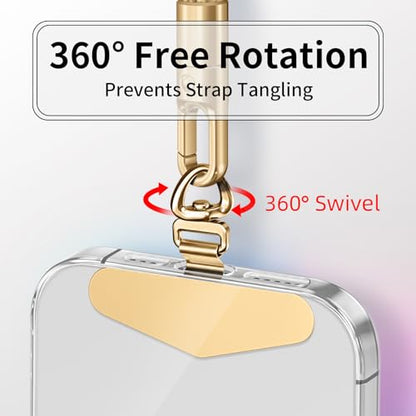 saxsion Heavy Duty Phone Tether Tab 360, Metal Lanyard Patch with 44lbs Load Capacity & Swivel Ring,2-Pack - color: Champagne Gold*2