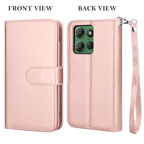for Motorola Moto G Power 5G 2025 Case, for Moto G Power 2025 Wallet Case, PU Leather Credit Card Holder [9 Card Slots] Folio Flip Detachable Magnetic Cover Kickstand & Lanyard,Rose Gold - color: Rose Gold