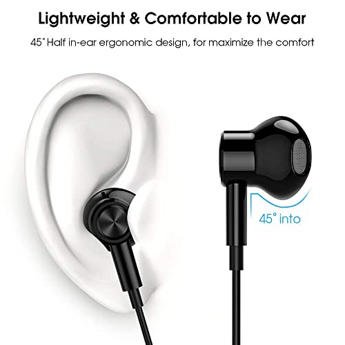 USB C Headphones Magnetic Wired Earbuds with Mic for Apple/Samsung Android - color: Black