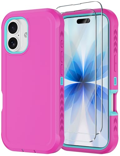 Magnetic for iPhone 17 Case Heavy Duty Military-Grade Shockproof,Anti-Slip 3-Layer Rugged Drop Protection with Screen Protector,Compatible with MagSafe,Anti-Scratch for iPhone17 Phone Cover (Pink) - color: Pink-m
