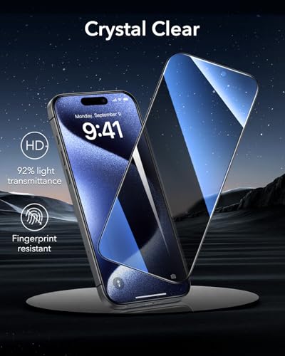 ESR 3 Pack for iPhone 15 Pro Max Privacy Screen Protector, Armorite | 7X Impact Absorption, 9H+ Tempered Glass, Anti-Spy, Easy One-Pull Installation, UltraFit Tray, Full-Coverage Protection - size: iPhone 15 Pro Max 6.7 inch