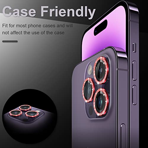 [3+1] Compatible for iPhone 15 Pro ＆ iPhone 15 Pro Max Camera Lens Protector 9H Tempered Glass Camera Cover Metal Individual Ring Full Coverage Camera Lens Protector with Removal Tool (glitter red) - color: glitter red
