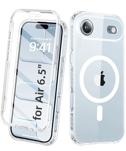 Magnetic for iPhone Air Case Built-in Screen Protector, Clear | [Compatible with MagSafe] Full Body Rugged Phone Case, Shockproof Protective Magnetic Cover for iPhone Air 6.5" - color: Clear, size: iPhone Air 6.5"
