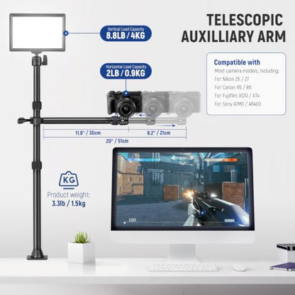 NEEWER TL253A+DS001 Table Camera Tripod with 2 Telescopic Arms