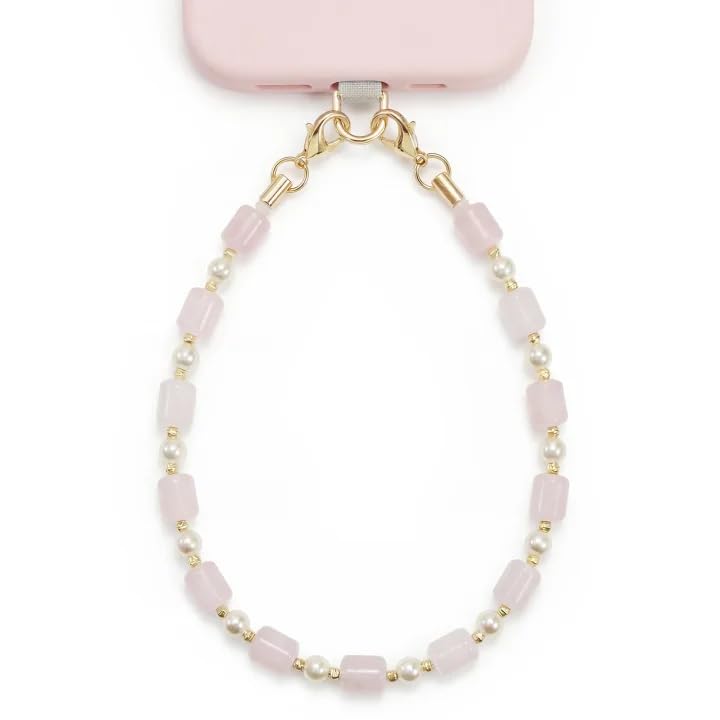 POSADINA Natural Stone Phone Charm, Beaded Healing Phone Wrist Strap, Handmade Cellphone Chain Lanyard with Tether Tab - color: Blush Whisper