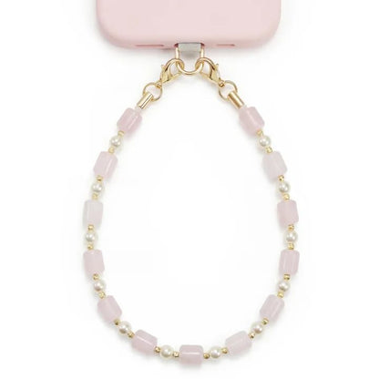 POSADINA Natural Stone Phone Charm, Beaded Healing Phone Wrist Strap, Handmade Cellphone Chain Lanyard with Tether Tab - color: Blush Whisper