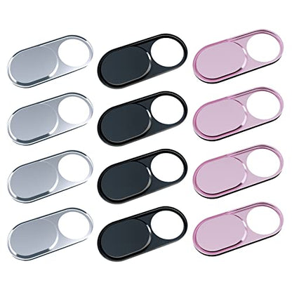 HKDGYHON Webcam Cover, Camera Cover Slide, 0.027in Ultra-Thin Metal Camera Cover for Laptop, PC, MacBook, iMac, iPad, iPhone, Smartphone, Web Camera Protect Your Privacy (Black/Pink/Silver-12 Pack) - color: Black/Pink/Silver - 12 Pack