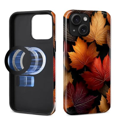 Magnetic Phone Case for iPhone 15 Plus,Compatible with MagSafe,Durable 2 Layers Full Covered Shockproof Protective Cover-Autumn Maple Leaves - color: Autumn Maple Leaves, size: iPhone 15 Plus