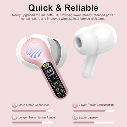 Wireless Earbuds, Bluetooth 5.4 Headphones HiFi Stereo, Bluetooth Earbuds - color: B-Pink