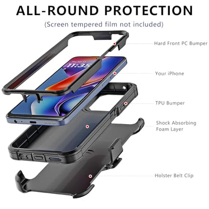 for Motorola Moto G 2026/2025 Case, for Moto G Play 2026 Case with Belt Clip Holster, Heavy Duty 2-Layer Protection, Anti-Drop, Shockproof Phone Cover (Black) - color: Black