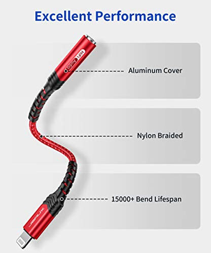 JSAUX Headphone Adapter for iPhone Lightning to 3.5mm Adapter [Apple MFi Certified] Compatible with iPhone 14 Pro Max/14 Plus/13 12 11 Pro Max/SE/XS-Red (Pack of 2) - color: Red, size: 2 Pack