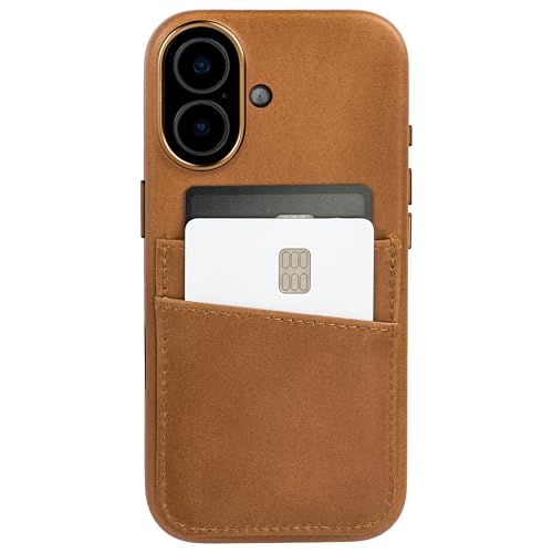 Dockem Genuine Leather Card Case for iPhone 17 with Camera Control Button and Stitched-on Wallet with 2 Holder Slots (Light Brown, M2GL) - color: Light Brown, size: 17