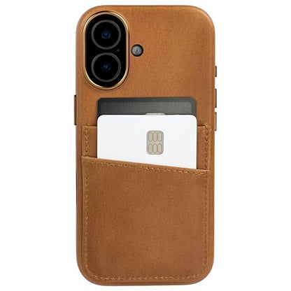 Dockem Genuine Leather Card Case for iPhone 17 with Camera Control Button and Stitched-on Wallet with 2 Holder Slots (Light Brown, M2GL) - color: Light Brown, size: 17