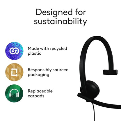 Logitech H570e USB Headset with Microphone, PC and Mac - Black - size: Teams, style: Mono