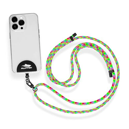 Pilotfish Team Phone Lanyard Strap – Universal Neck & Crossbody Cell Phone Holder, Anti‑Drop, Adjustable for iPhone & Android - color: Black Buckle/Purple Green