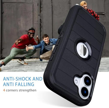 for Defender iPhone 16 Case Silicone,Heavy Duty Rugged Full-Body, Black | 3 Layers of Sturdy,Anti-Drop,Cover for iPhone 16 Case - color: Black