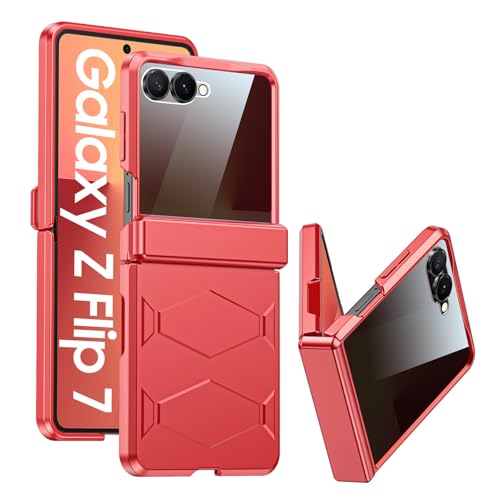GooseBox for Samsung Galaxy Z Flip 7 Case,Built-in Privacy Screen Protector&Hinge Protection Shockproof All-Inclusive Smartphone Cover for Samsung Galaxy Z Flip 7(Coral Red) - color: Flip7-Coral Red FKP