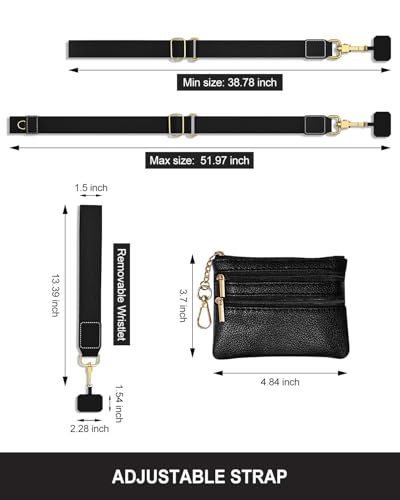 Nipichsha Crossbody Phone Strap with Wallet, Clip and Go Strap for Phone - color: Z-solid Black