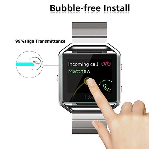 (Pack of 4) Tempered Glass Screen Protector for Fitbit Blaze Smart Watch [0.3mm 2.5D High Definition 9H] Premium Clear Screen Protective Film for Fitbit Blaze