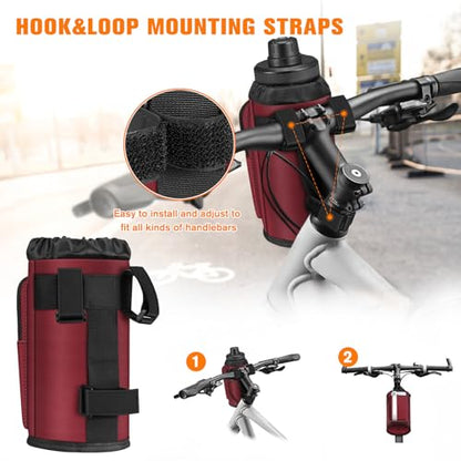 FINPAC Cup Holder for Bike, Universal Water Bottle Holder w/Phone Pockets - color: Burgundy