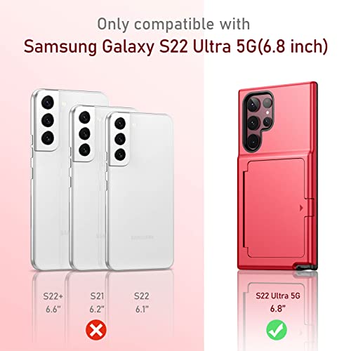 WeLoveCase Samsung Galaxy S22 Ultra Case Wallet Case with Credit Card Holder & Hidden Mirror, All-Round Protection Shockproof Phone Cover Designed for Samsung Galaxy S22 Ultra, 6.8 Inch Red - color: Red