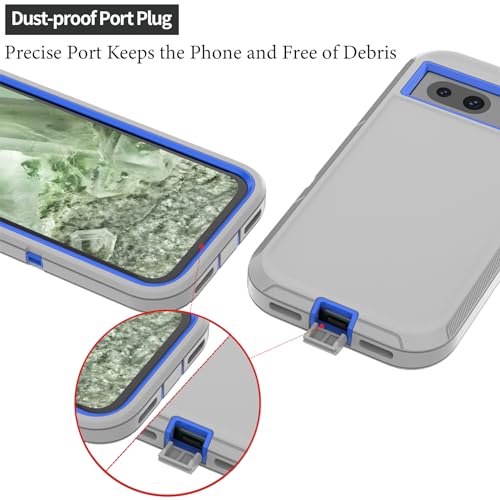 Compatible with Google Pixel 8A Case, with Belt Clip Holster Heavy Duty Rugged Shockproof Full Body Protection Kickstand Phone case for Google Pixel 8A 5G (Grey+Blue) - color: Grey+Blue