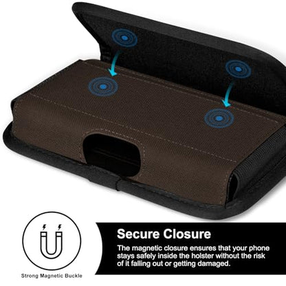 ykooe Rugged Nylon Holster Compatible with iPhone 16/15/14/13/12 Pro Max & Plus,17 Air Models, Galaxy S24/S23/S21/S20 FE Cell Phone Belt Holder for Men, Coffee - XL - color: Coffee, size: XL