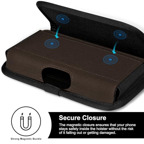ykooe Rugged Nylon Holster Compatible with iPhone 17 Pro Max, Galaxy S25/S24/S23/S21/S20 Ultra, A16 A15 A14 A13 Moto G Stylus Play Power 5G Cell Phone Belt Holder for Men, Coffee - XXL - color: Coffee, size: XXL
