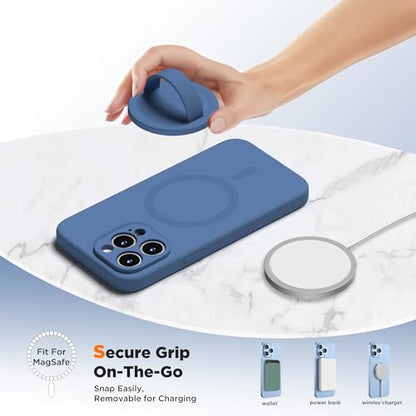 Upgraded Magnetic Phone Grip, Liquid Silicone Soft and Portable, Removable Finger Loop Ring Grip Holder for iPhone, Strong Magnetic Attraction, Compatible with MagSafe Phone Case, Azure Blue - color: Azure Blue
