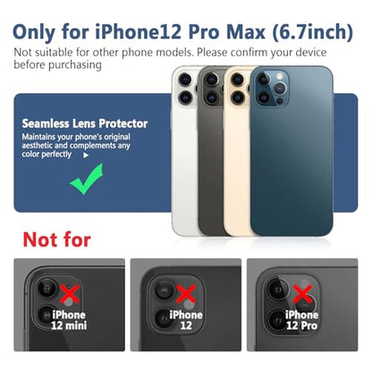 TENOC Camera Lens Protector for iPhone 12 Pro Max, Silver Glitter Individual Metal Ring with 9H Tempered Glass, Bling Sparkle Case Friendly Cover